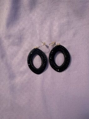 Chico's Black Woven Oval Hoop Earrings